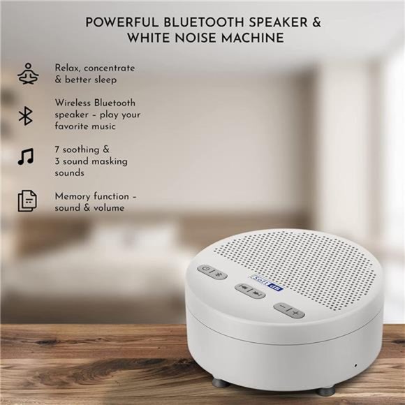 White Noise Machine & Wireless Bluetooth Speaker - Portable White Noise Machine - Picture 1 of 7